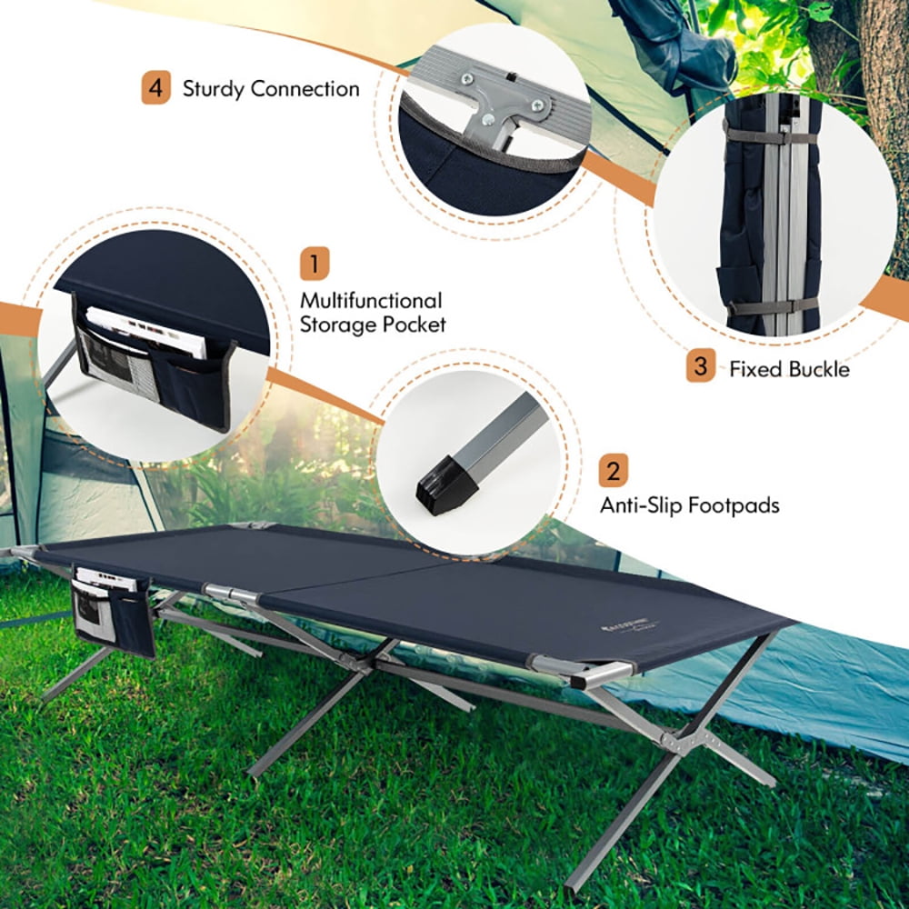 Aimee Lii Extra Wide Folding Camping Bed with Carry Bag and Storage Bag, Outdoor Portable Camping Bed for Sleeping Hiking Travel, Blue Aimee Lii Extra Wide Folding Camping Bed with Carry Bag and Storage Bag, Outdoor Portable Camping Bed for Sleeping Hiking Travel, Blue