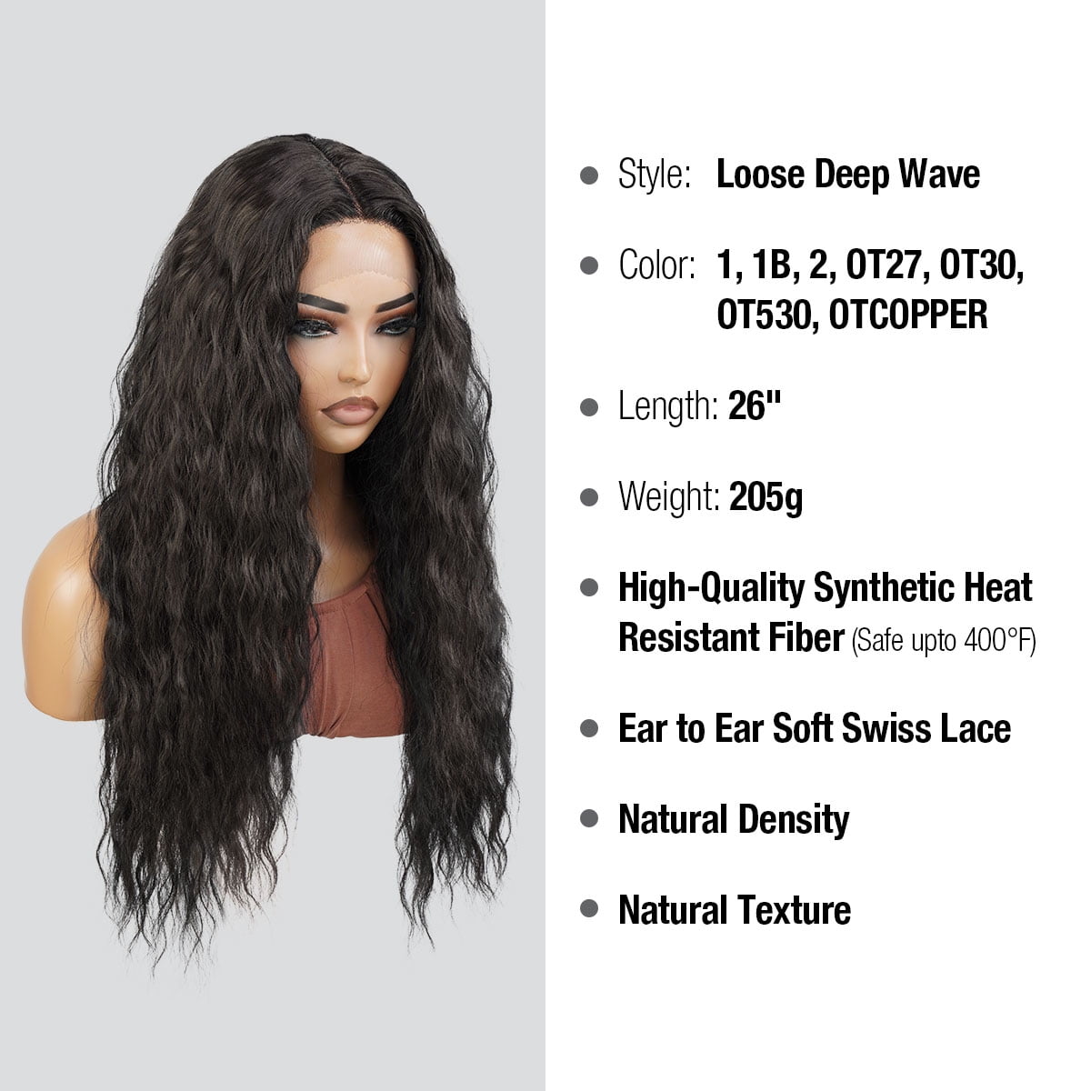STUDIOCUT BY PROS 26" long wavy loose deep wave Swiss Lace Front Wig Middle part Realistic Hairline for Black women Heat Resistant Synthetic Wig DPL004 (2-DARKBROWN)
