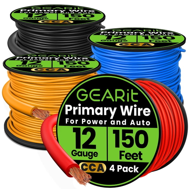 Kit de cable de alimentación GEARit 12 AWG CCA de 600 pies, 4 colores
