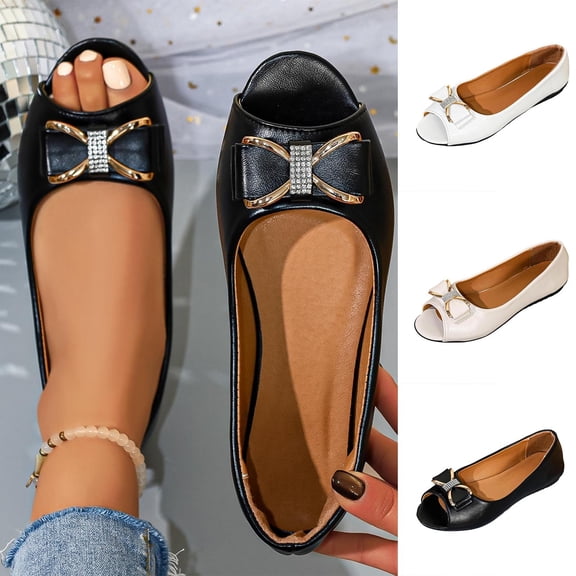 GERsome Ballet Flats for Women Open Toe Slip-On Comfort Walking Shoes for Work Office Casual Daily Wear, Size 5.5