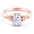 thumbnail image 2 of Gem Stone King 18K Rose Gold Plated Silver White Moissanite and White Lab Grown Diamond 3-Stone Rings for Women (1.58 Cttw, Gemstone, Oval 8X6MM, Available in Size 5, 6, 7, 8, 9), 2 of 5