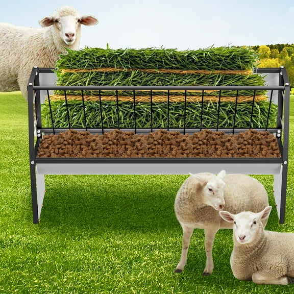 Durable Pasture Feeder, Galvanized Steel Livestock Goat Feeder, 60 Gallon Goat Hay Feeder, 5-Feet for Sheep, Deer, Farms, Calves, Cow