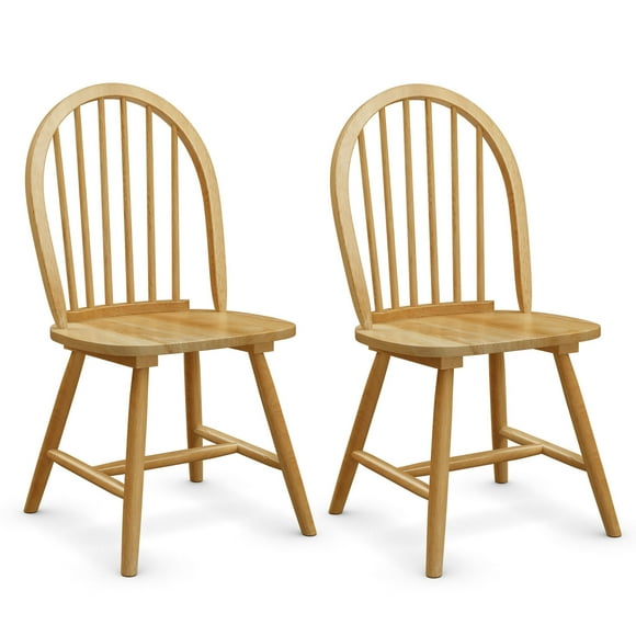Costway Set of 2 Vintage Windsor Dining Side Chair Wood Spindleback Kitchen Room Natural