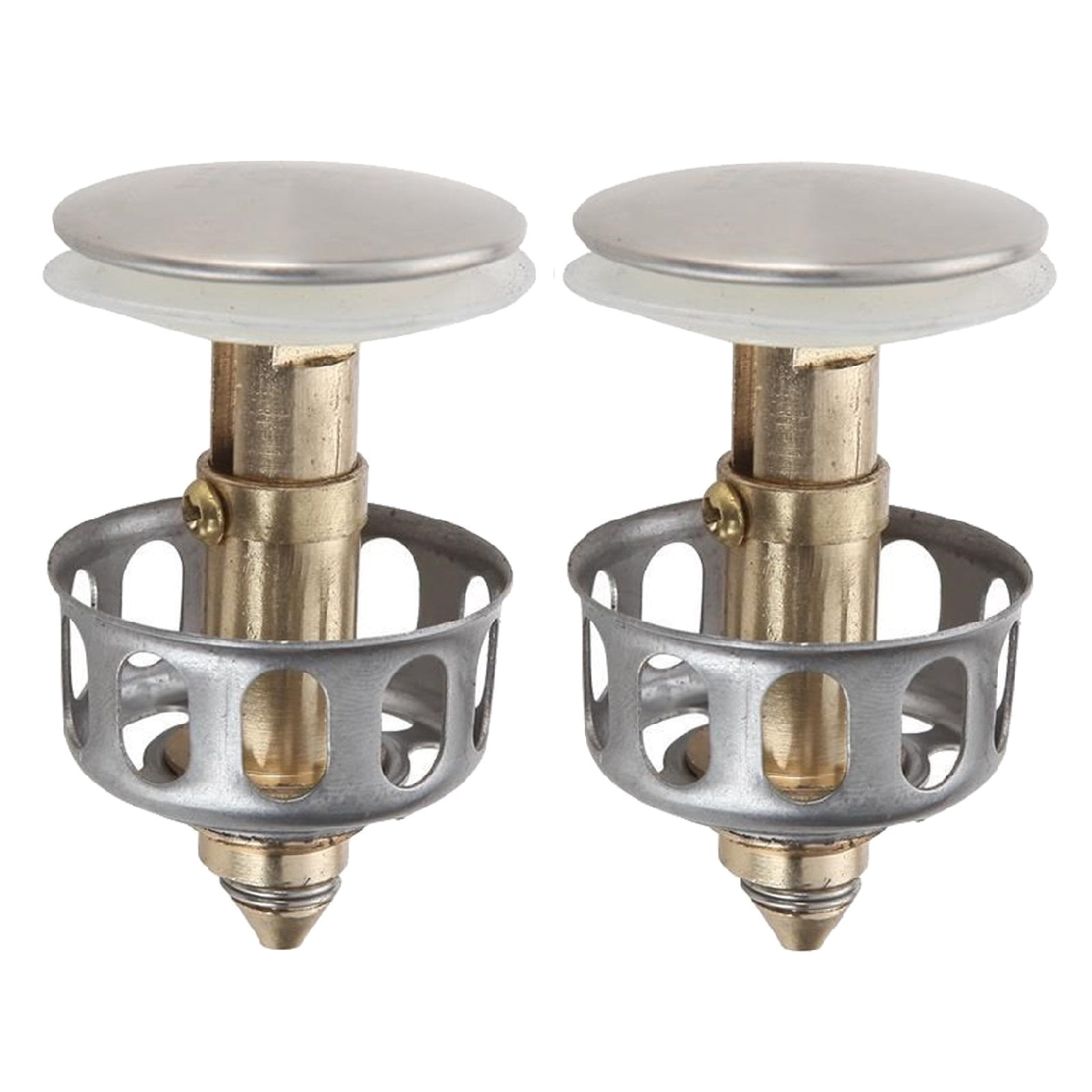 2 in 1 Bathroom Kitchen Sink Drain Plug with Basket, Stainless Steel PushType Bounce Core