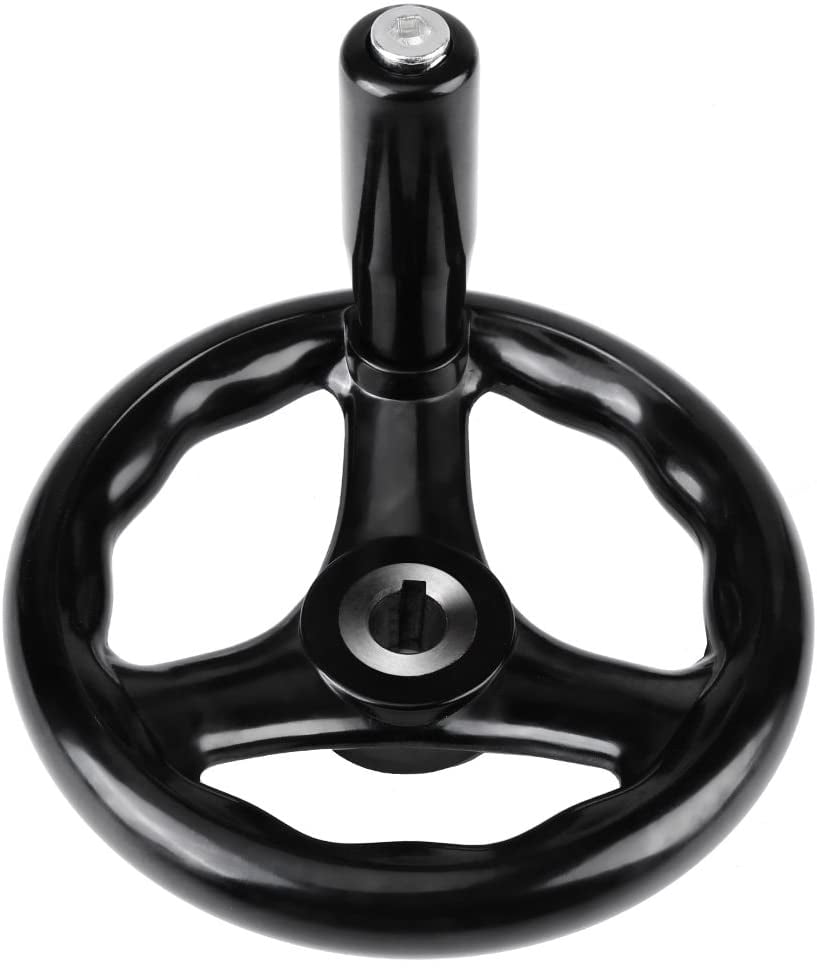 for Lathe Milling Machine,12125mm 4.9inch Dia Hand Wheel Black 3 Spoke Plastic Round Hand Wheel with Revolving Handle
