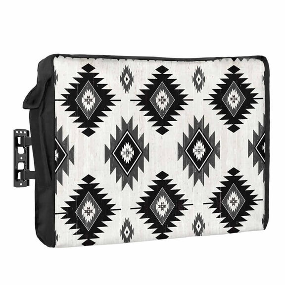 Outdoor TV Cover 40 to 43 Inches, Black Grey Aztec Ethnic Southwestern Native Geometric Waterproof and Weatherproof TV Cover with Remote Control Pocket, Flat Screen TV Cover Protector for Outside TV