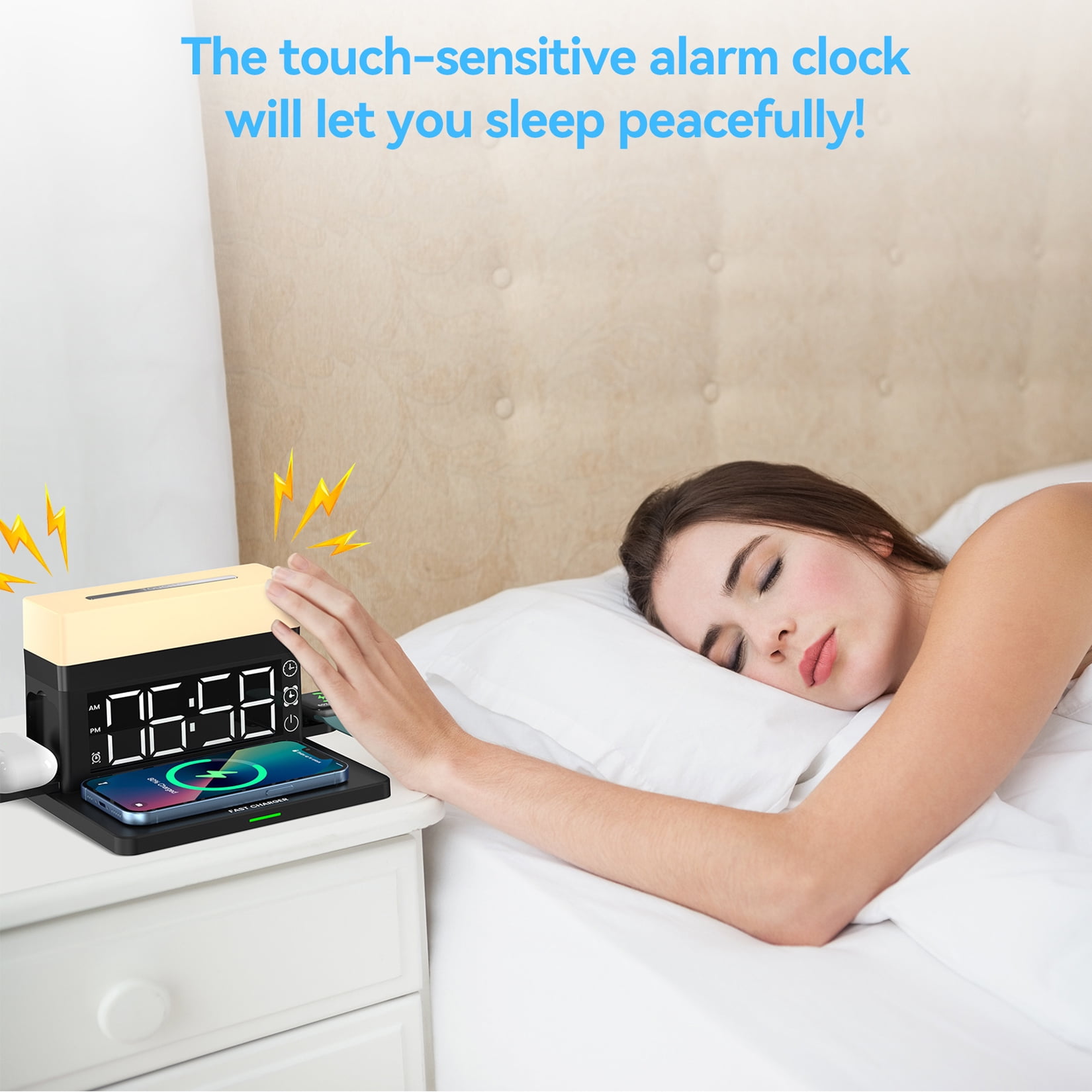 6 in 1 Wireless Charger,6 in 1 Wireless Charging Station with Digital Alarm Clock,Clock,Colorful Atmosphere Night Light,15W Fast Charger Compatible with iPhone 14/13/12/11/XS/8 Samsung Galaxy AirPods