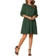 thumbnail image 1 of Vestido casual smock con mangas abullonadas y bolsillo para mujer Inspire Chic, color verde oscuro, talla M, 1 of 6