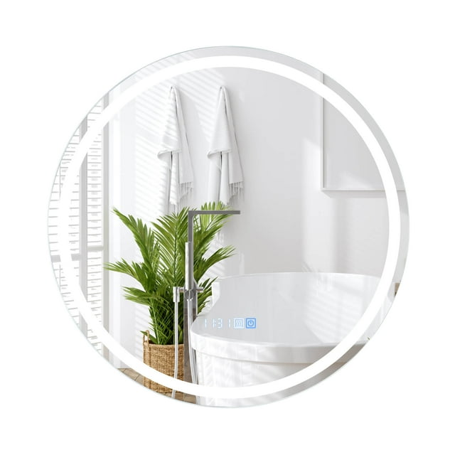 Costway 24"x24" LED Bathroom Mirror with 3-Color Dimmable Lights Time/Temp Display