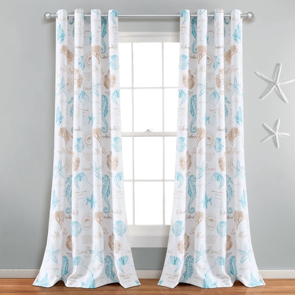 Lush Decor Harbor Life Light Filtering Window Curtain Panels Blue/Taupe Single 52x84