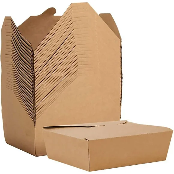 Kraft Paper Lunch Boxes Oil and Waterproof Biodegradable Take Away Snack Boxes 1000ml for Sandwich Burger 25 pack
