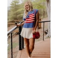 thumbnail image 5 of Women'S American Flag Sweater Cap Sleeve Crop Tops Crew Neck Loose Fit Knit Sweater Pullover Top Blue XL, 5 of 9
