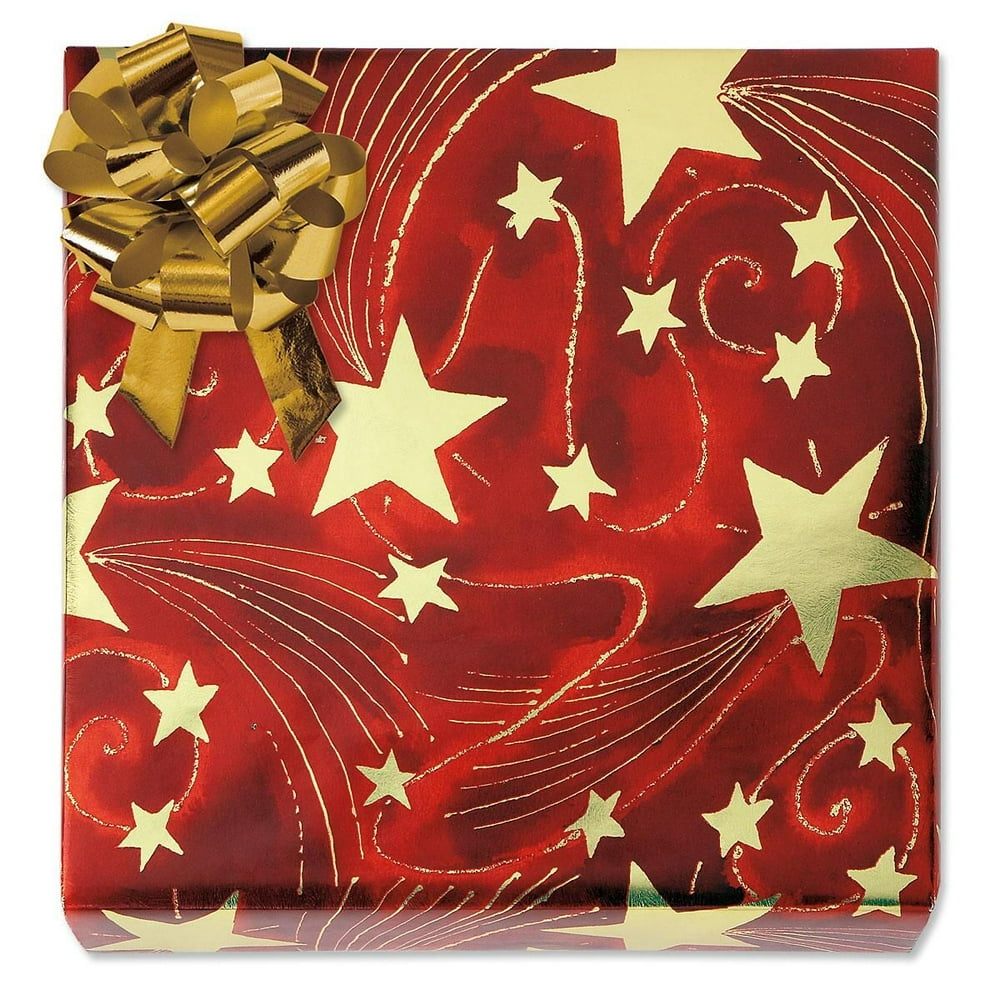 Golden Starlight Foil Rolled Christmas Gift Wrap Heavyweight, Tear