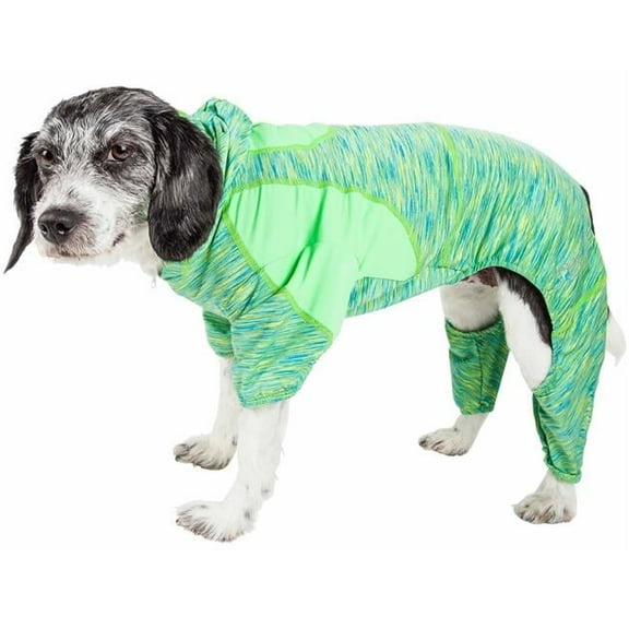 Active Downward Dog Heathered Performance 4-Way Stretch Two-Toned Full Body Warm Up Hoodie, Green - Medium