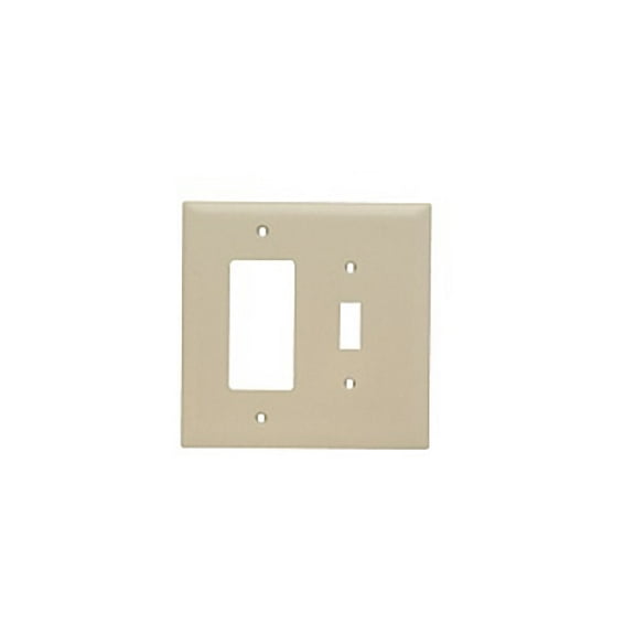 Pass & Seymour Legrand TPJ126-I 2-Gang Combination Toggle Switch & Decorator GFCI Rocker Switch Wall Plate, Jumbo Size Cover, Unbreakable Nylon, Ivory