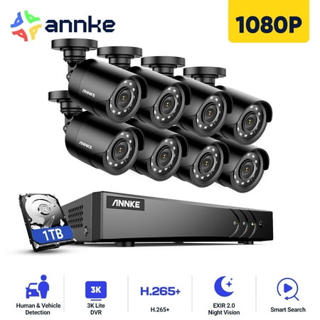 ANNKE H.265+ 8CH 5MP Lite DVR 2MP Wired Home Security Camera System Outdoor, 8pcs 2MP Surveillance Weatherproof Bullet Cameras, 100ft IR Night Vision, AI Human/Vehicle Detection, 1TB HDD, Remote Acce