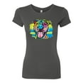thumbnail image 2 of Cute Happy Smiling Dog Rainbow Pitbull Dog Lover Womens Slim Fit Junior Tee, Dark Grey, Small, 2 of 3