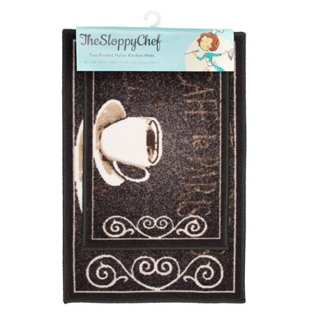 Sloppy Chef Printed Kitchen Area Rug (2 Piece Set)  16x23 & 20x30  Non-Skid Latex Backing  Coffee Design