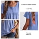 thumbnail image 3 of Camiseta informal de verano con cuello en U y mangas cortas con volantes y ribete de botones en la parte superior del busto plisado para mujer, 3 of 7