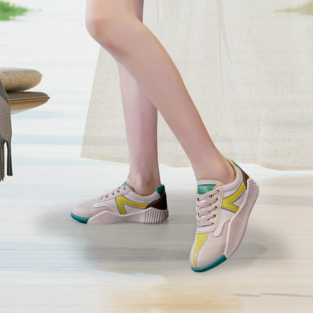 

Women Casual Sneakers Running Shoes Thick Soled Sports Shoes Nonslip Waterproof Comfortable Womens Platform Shoes for Autumn Spring Yellow 35