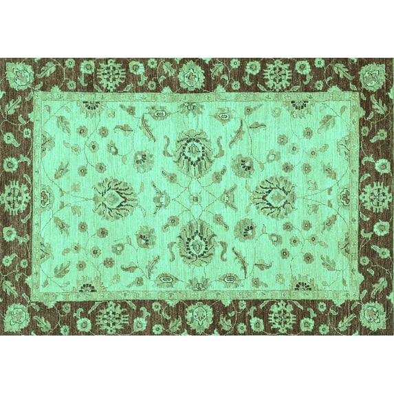 Ahgly Company Machine Washable Indoor Rectangle Oriental Turquoise Blue Traditional Area Rugs, 6' x 9'