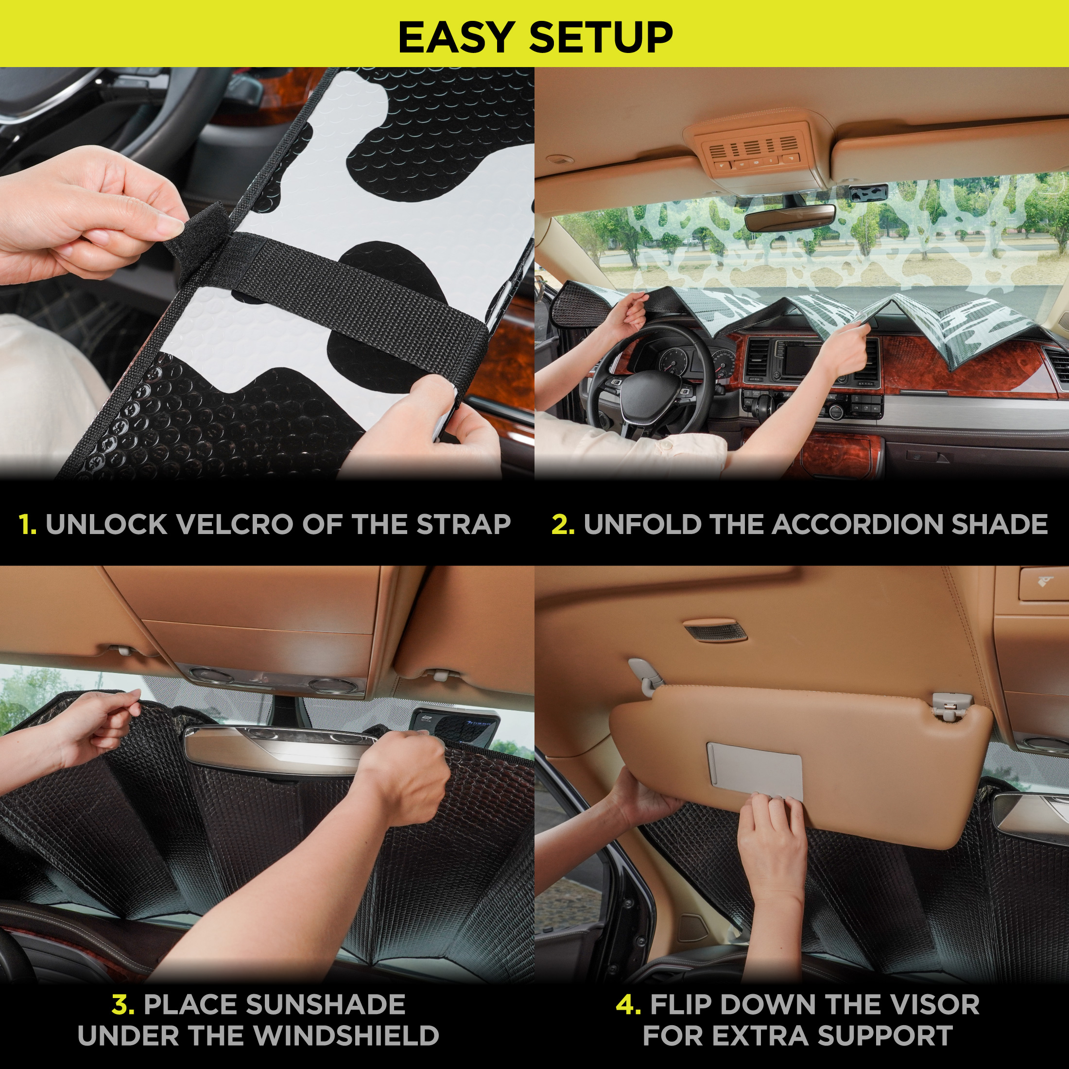 Auto Drive Cow Print Accordion Windshield Sunshade photo 5