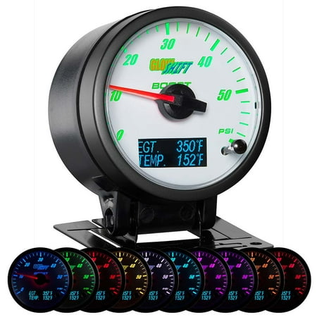 GlowShift 60mm 3in1 White Face Boost w Digital Exhaust Gas Temp & Trans Temp