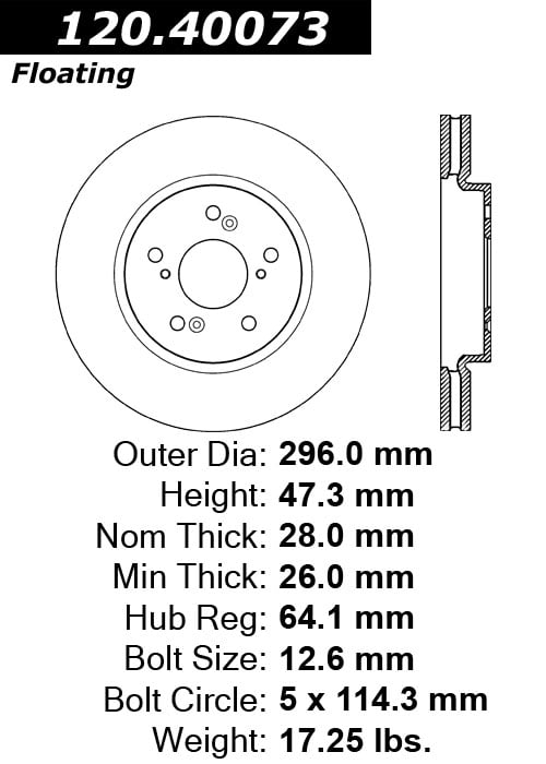Centric Parts 120.40073 Premium Brake Rotor with E-Coating Fits select: 2007-2016 HONDA CR-V, 2010-2011 HONDA ACCORD CROSSTOUR