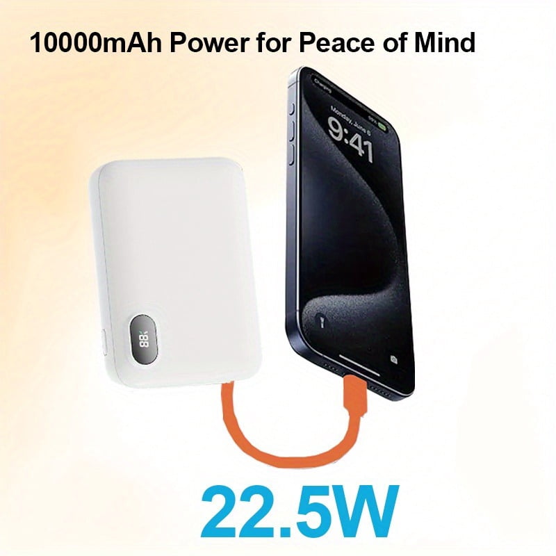 ShineFuture Power Bank 10000mAh 22.5V Fast Charging Battery Pack,With Type-C connector and Lightning connector charging cable，Supports charging of cell phones and mobile devices，White-1pc