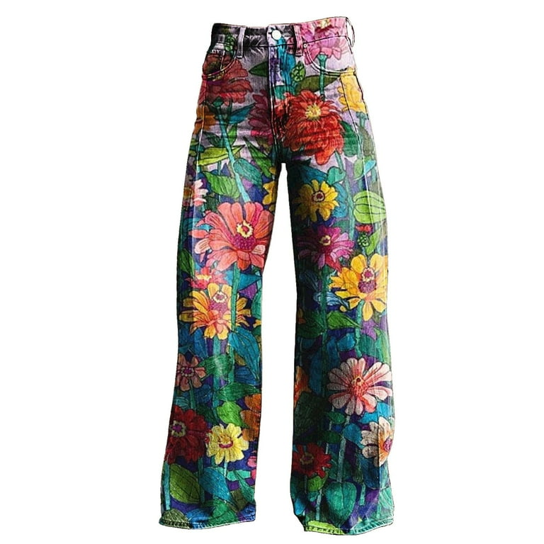nochalofo Green Sweatpants Women, Women's Vintage Flower Print