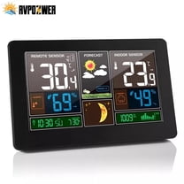 Color Display Wireless Weather Station, Indoor Outdoor Thermometer with 1 Remote Sensor, Atomic Clock, Weather Forecast, Barometer, Black