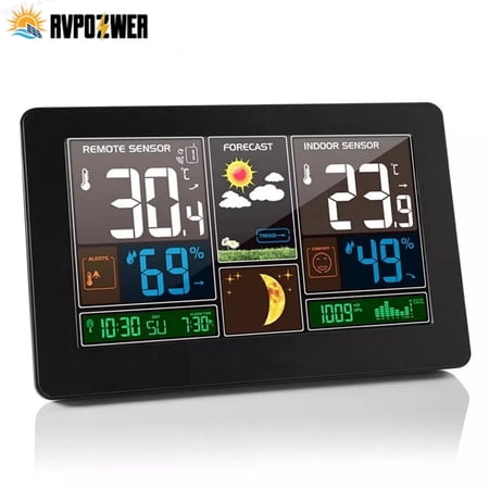 RVPOZWER Digital LCD Weather Station Clock Indoor & Outdoor Calendar Thermometer Wireless