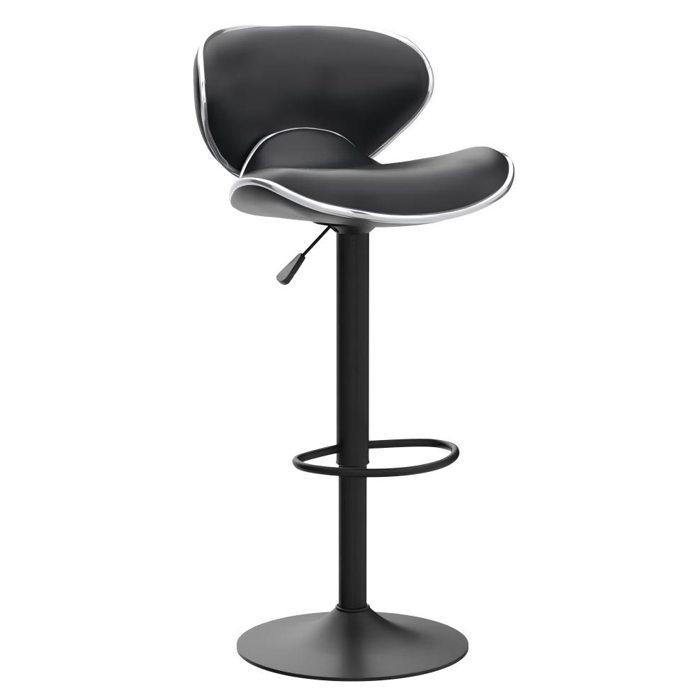 Bar Stools Set of 4, PU Leather Adjustable Swivel Bar Chairs for Kitchen Counter Island, Modern Armless Shell-Shaped Counter Height Stools for Dining Room Café Pub (Black, Black Base)