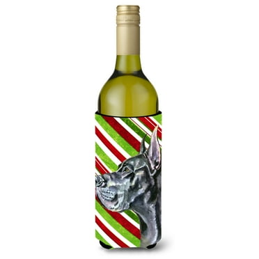 Black Great Dane Candy Cane Holiday Christmas Wine Bottle Hugger