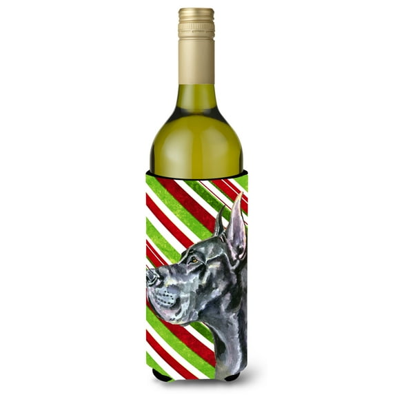 Black Great Dane Candy Cane Holiday Christmas Wine Bottle Hugger