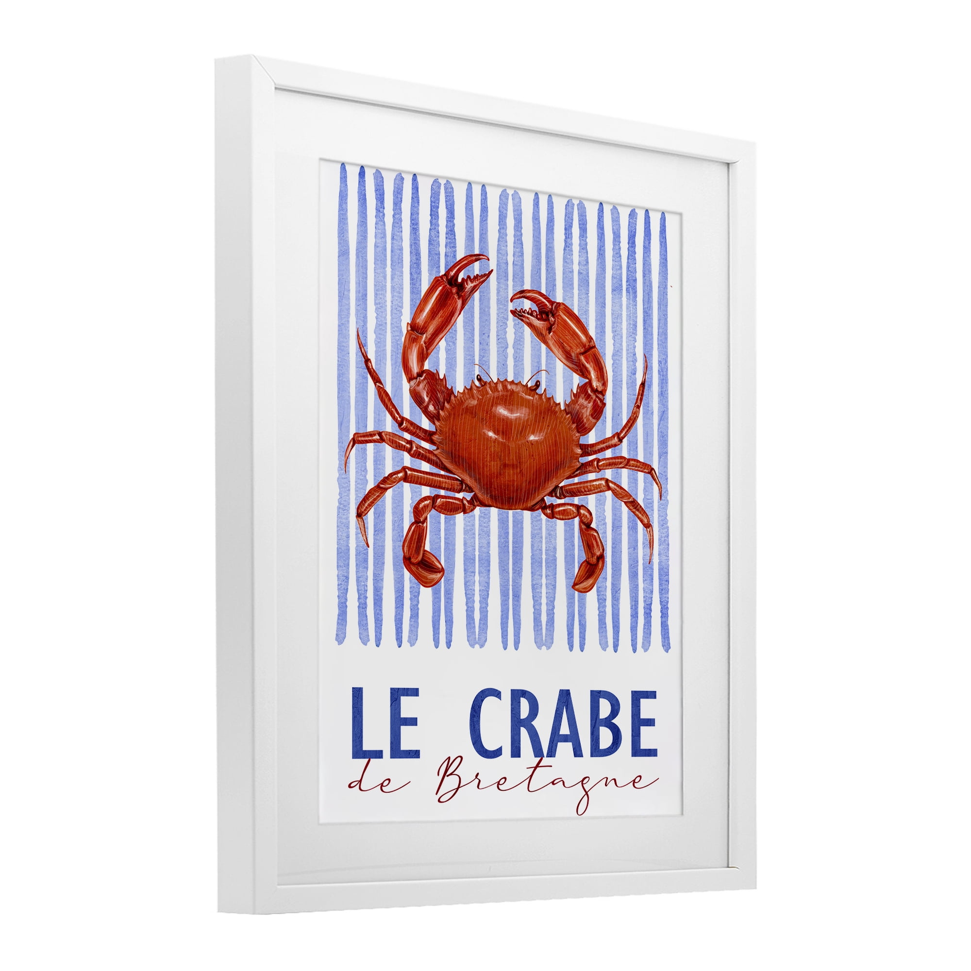 Stupell Industries Le Crabe Nautical Stripes White Framed Print Under Glass, design by Kim Allen