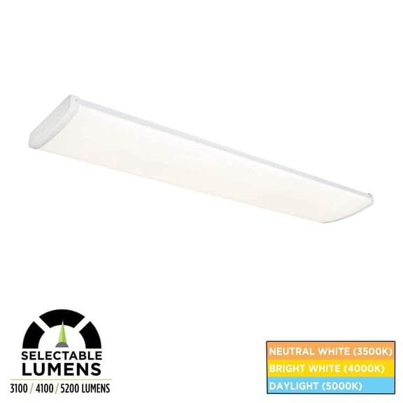 4 ft. 3100-5200 Selectable Lumens, Integrated LED White Wraparound Light, Selectable 3500K 4000K 5000K, 57-Watt 120-277V