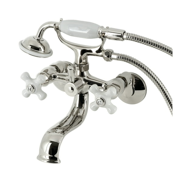 Kingston Brass KS225PXPN Kingston Tub Wall Mount Clawfoot Tub Faucet with Hand Shower, Polished Nickel