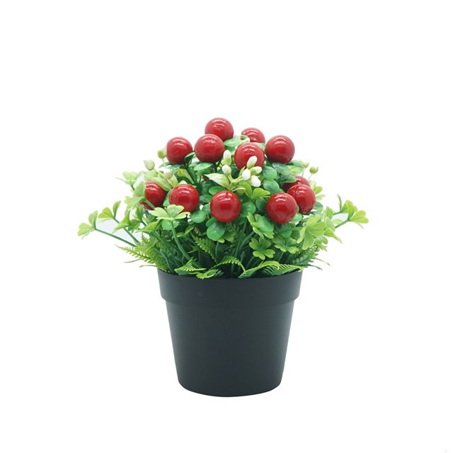 Trébol artificial de cuatro hojas, simulación en maceta pequeña, decoración de adorno para maceta (rojo)