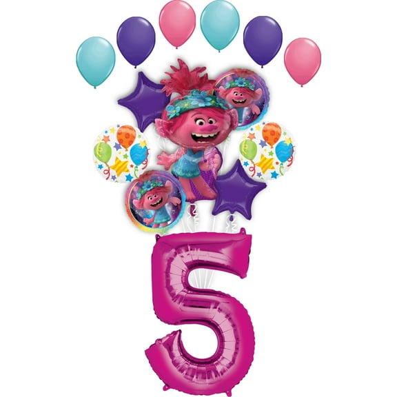 Trolls World Tour 5th Birthday Party Supplies Poppy Balloon Bouquet Decorations