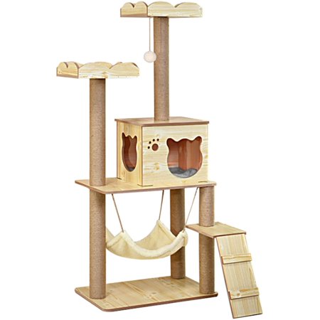 Miumaeov Cat Climbing Frame 4 Tier Wooden Cat Activity Tower Cat Climbing Tree with Condo Indoor Kittens Play House Exquisite Appearance