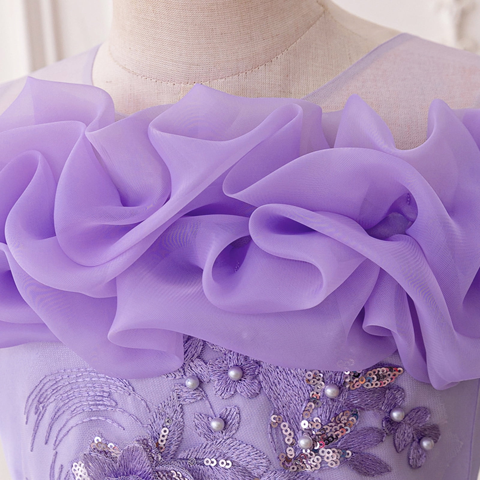 Dress for Girls Satin Girl Dress with Puffed Sleeves for Birthday Party Christening