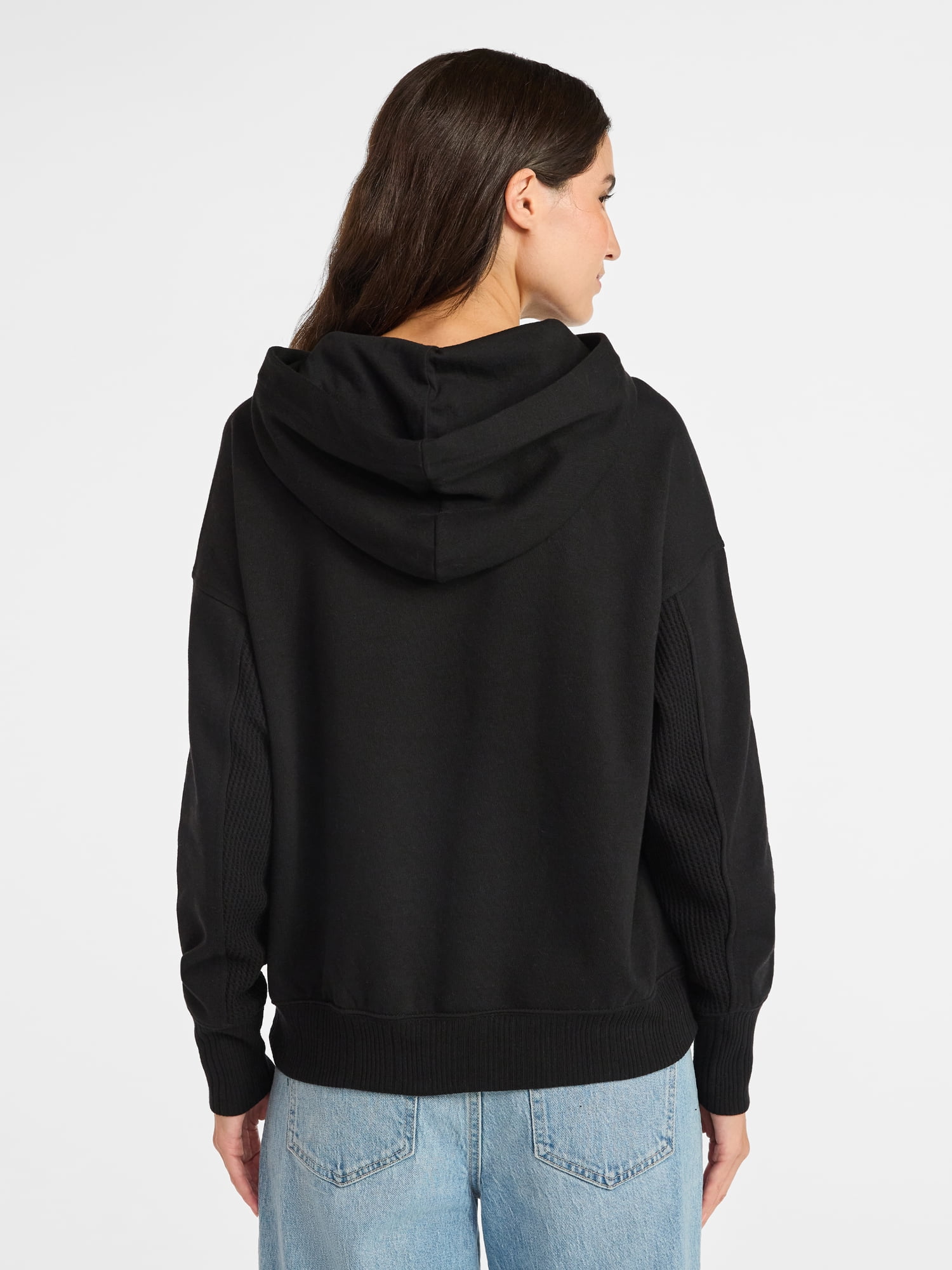 Time and Tru Waffle Pocket Mixed Media Hoodie, Size XS-XXXL
