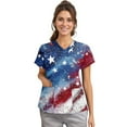 thumbnail image 3 of RPVATI 4Th of July Womens Scrub Tops Blue V Neck Summer Patriotic Graphic Scrubs Trendy American Flag Independence Day Short Sleeve Nurse Working Uniform with Pockets Cute Holiday Blouse Royal Blue S, 3 of 5