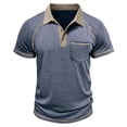 thumbnail image 5 of Men's Collared Polo Shirt Short Sleeve Contrast Trim & Pocket Casual T-Shirt Stylish & Breathable For Spring And Summer Daily Wear Tops,Blue,L, 5 of 5