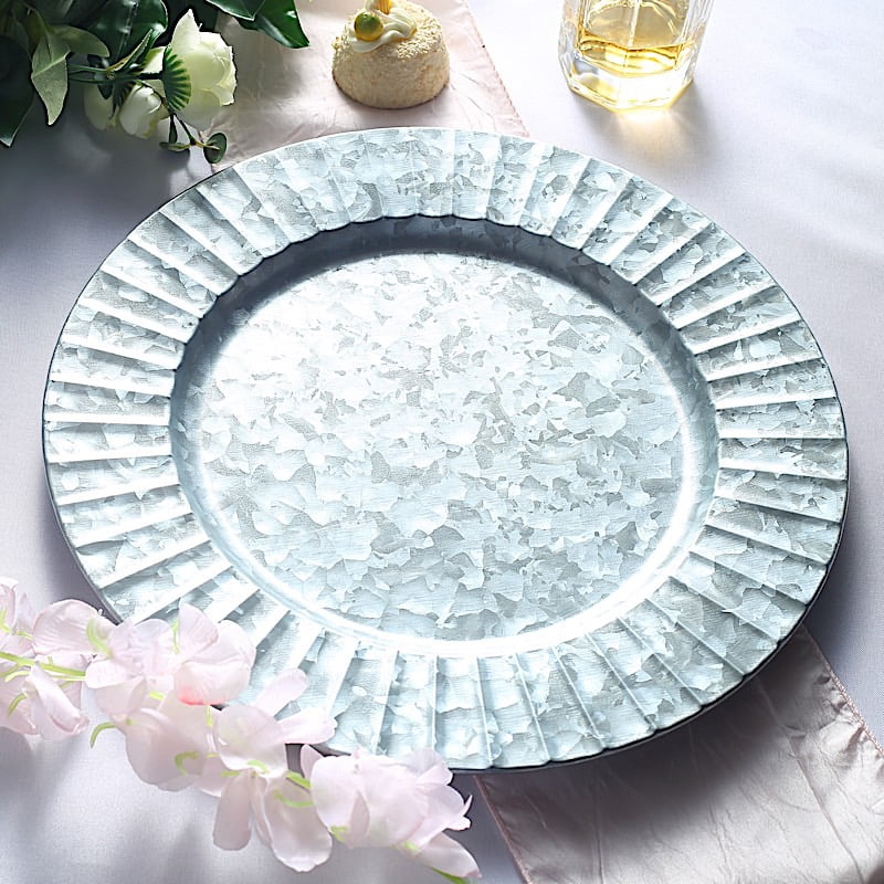Silver Galvanized Steel Charger Plate 13-inch Beaded Charger Plates Dinnerware Dishes Set of 6 