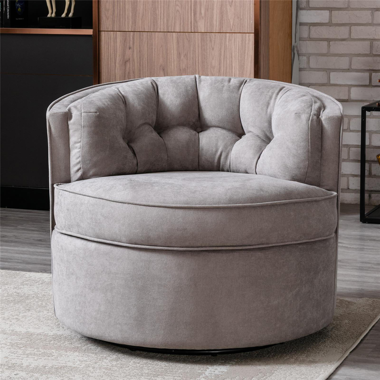 Swivel Barrel Chair Comfy Tufted, Leather Swivel Barrel Chair With Ottoman