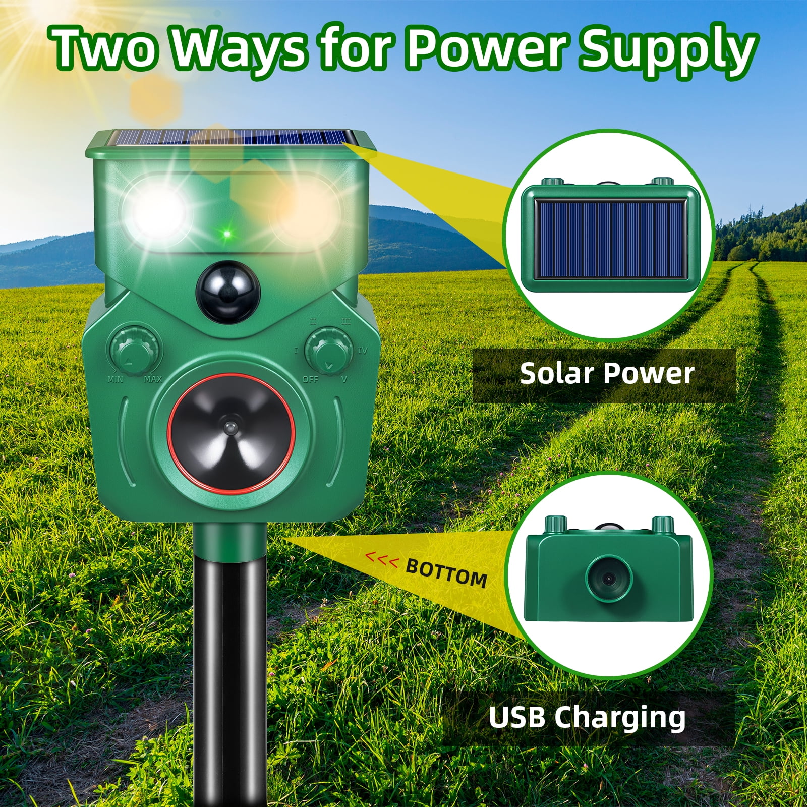JahyElec Ultrasonic Animal Repeller, 2 Packs Solar Powered Cat Repellent Outdoor with Motion Sensor Waterproof Deer Repellent Devices with LED Flash Light