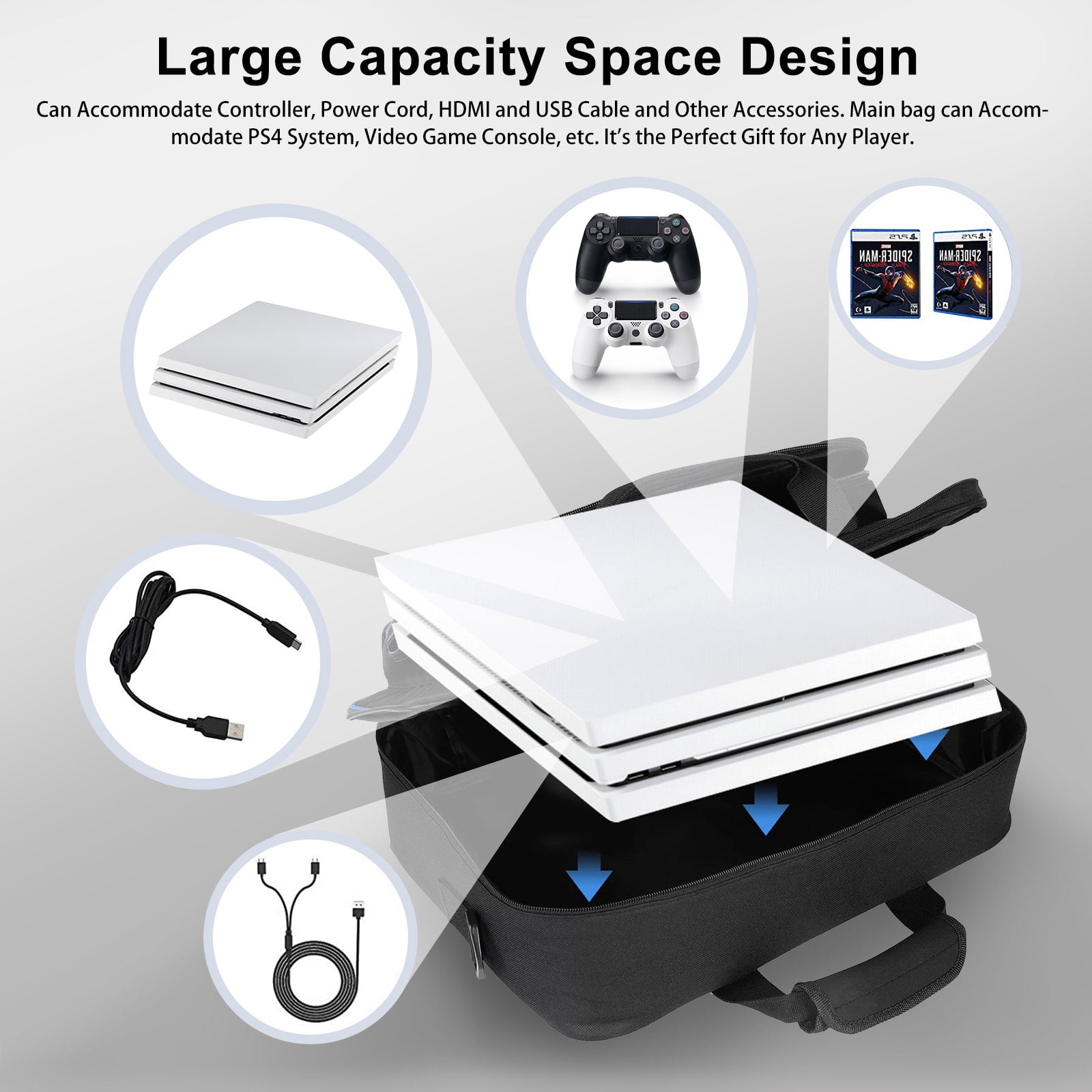 EEEkit Carrying Case Fit for PS4 Console Travel Case Portable Handbag Shoulder Bag Fit for Sony PlayStation 4 Multifunctional Waterproof Carry Bag