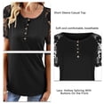 thumbnail image 4 of Women Casual Short Sleeve Top Lace Hollow Buttoon Splicing Comfy Fashion Summer Blouse Black S, 4 of 5